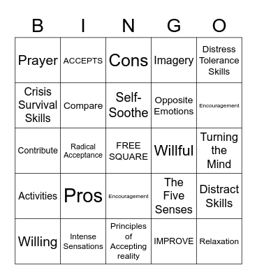 Distress Tolerance BINGO Card