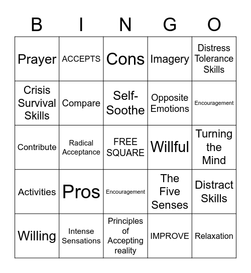 Distress Tolerance BINGO Card