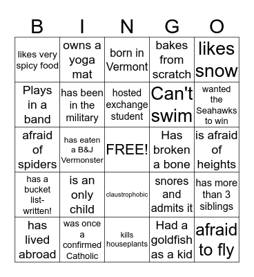 Game Night: PEOPLE BINGO! Bingo Card