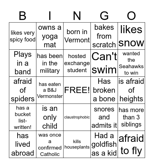 Game Night: PEOPLE BINGO! Bingo Card