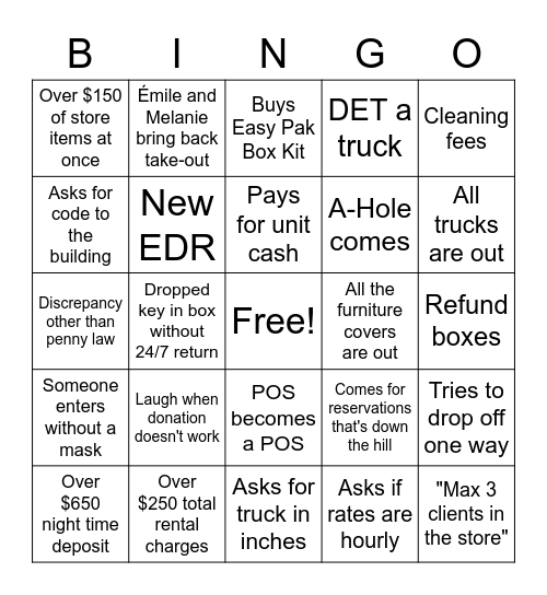 U-Haul Bingo! Bingo Card