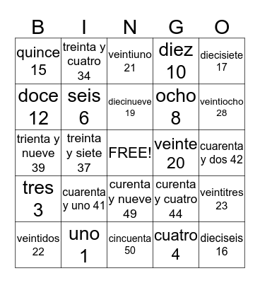 Los numeros de 0 al 59 Bingo Card