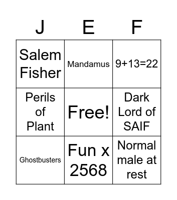 Jeff's Retirement Bingo Card