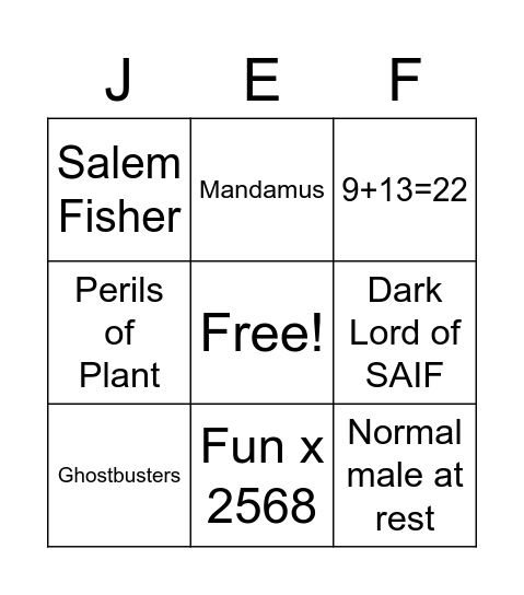 Jeff's Retirement Bingo Card