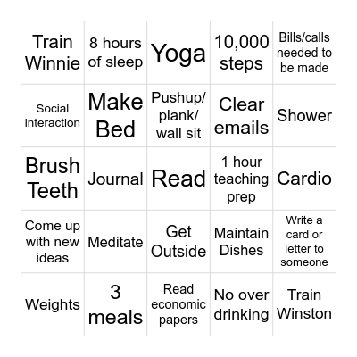 Healthy Andie Bingo Card