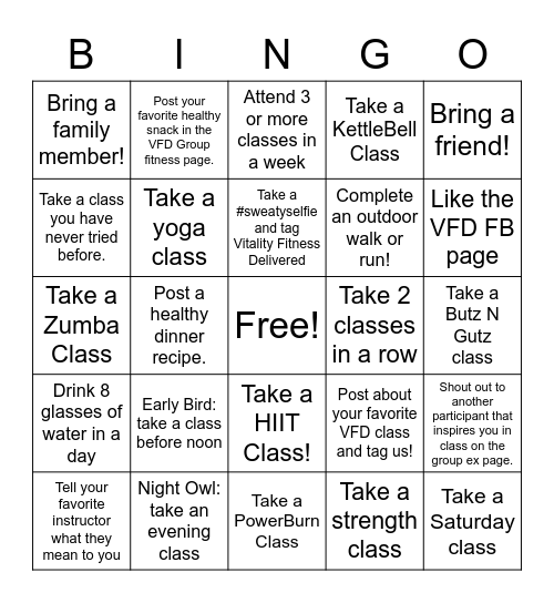 Group Fitness Bingo Card
