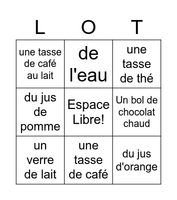 C6 G1 boire (le petit déjeuner) Bingo Card