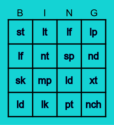 Ending Blends Bingo Card