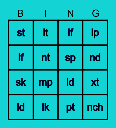 Ending Blends Bingo Card