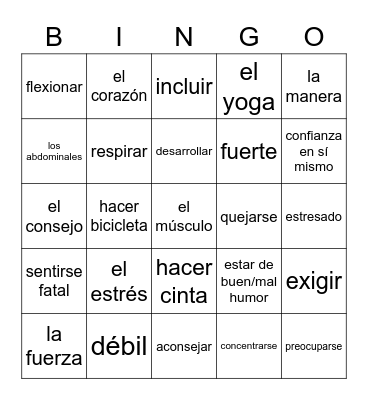Unidad 3 Parte 2 Vocab. Bingo Card