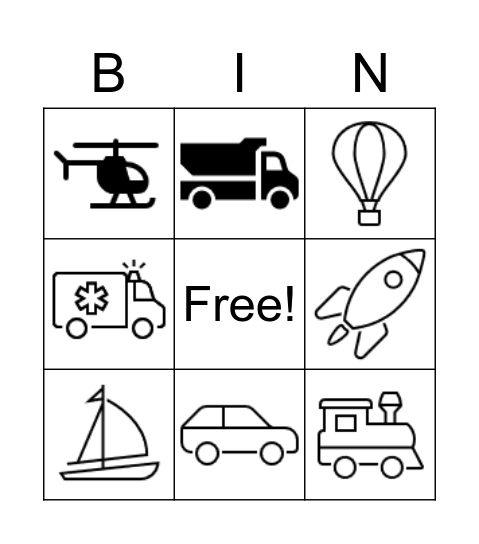 Transportation Bingo Card