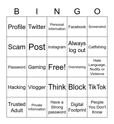 Internet Safety Bingo Card
