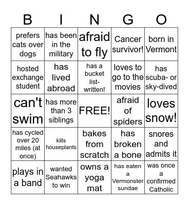 Game Night: PEOPLE BINGO! Bingo Card