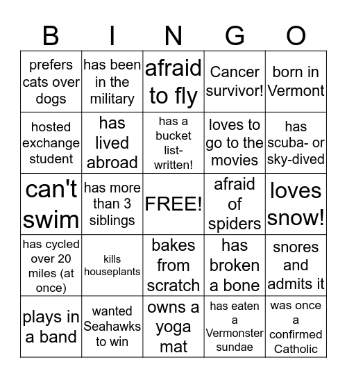 Game Night: PEOPLE BINGO! Bingo Card