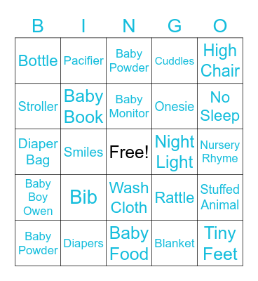 Baby Shower Bingo! Bingo Card