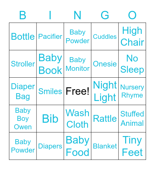 Baby Shower Bingo! Bingo Card