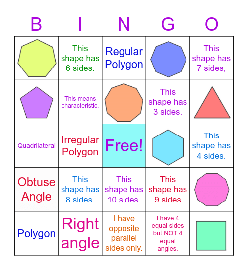 Polygon and Quadrilateral Bingo! Bingo Card