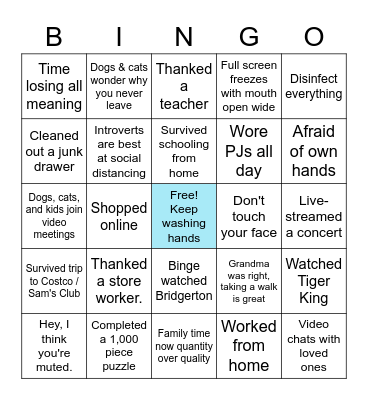 Pandemic BINGO Card