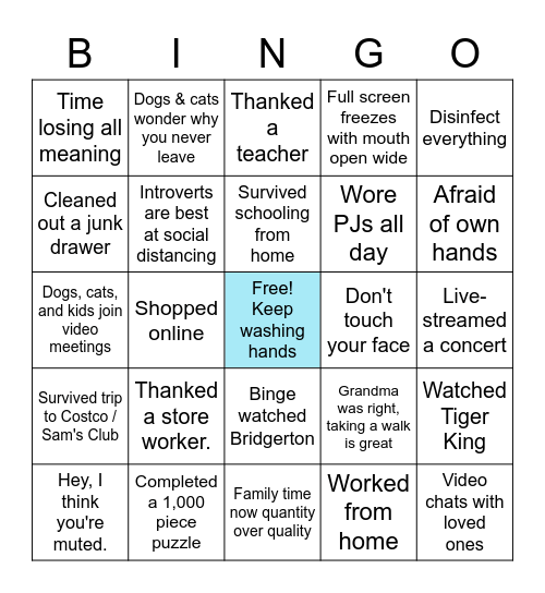 Pandemic BINGO Card