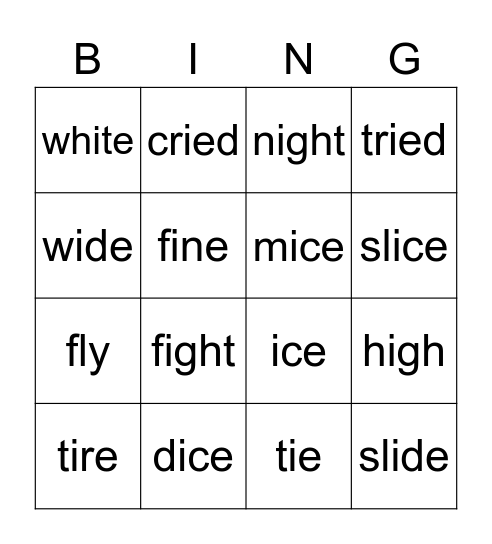 Long Vowel i Bingo Card
