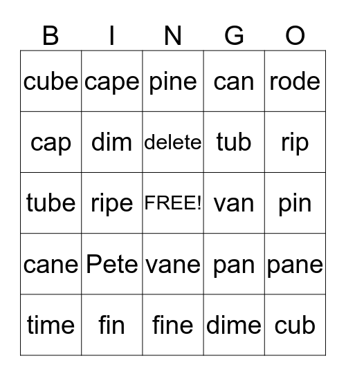 Final E Bingo Card