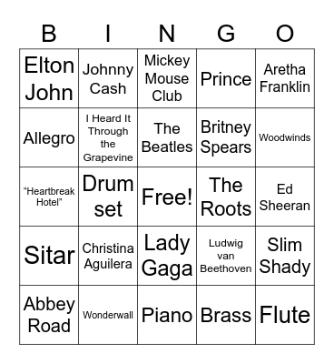 Music Trivia Bingo Card
