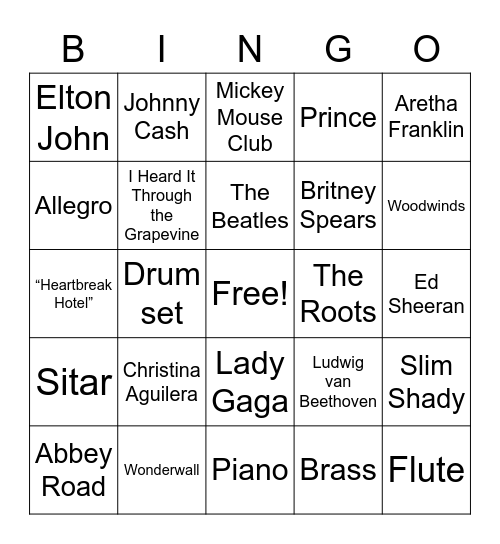 Music Trivia Bingo Card