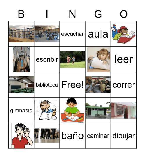 G2 U3 parts of a school and verbs Bingo Card