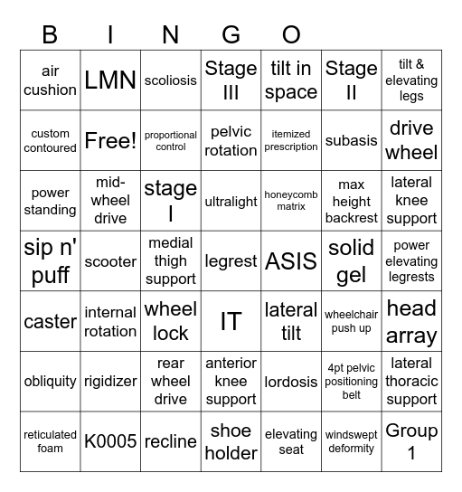 Wheelchair Bingo Card