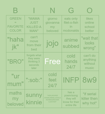 pov ur diana Bingo Card