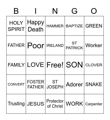 ST PATRICK & ST JOSEPH Bingo Card