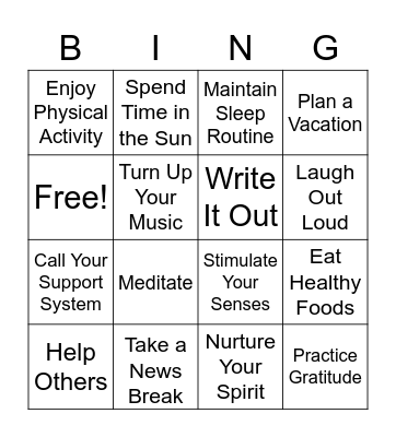 Stress Breaker Bingo Card