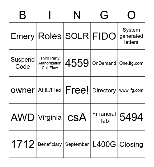 Systems Scavenger Hunt Bingo Card