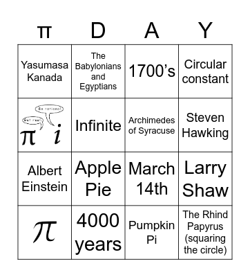 PI-DAY Bingo Card