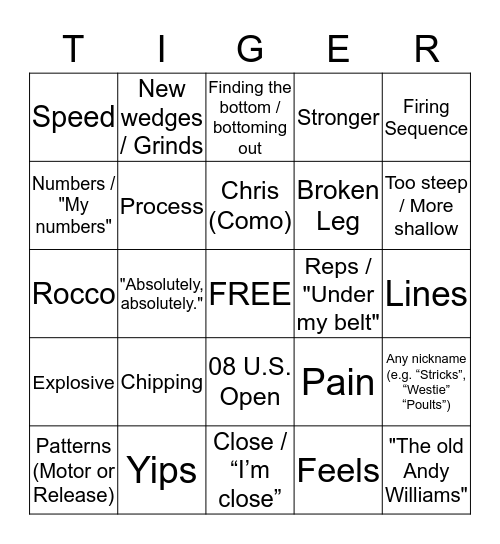 TIGER  Bingo Card