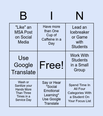 United Way AmeriCorps Week Bingo Card