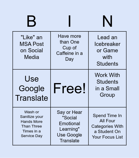 United Way AmeriCorps Week Bingo Card