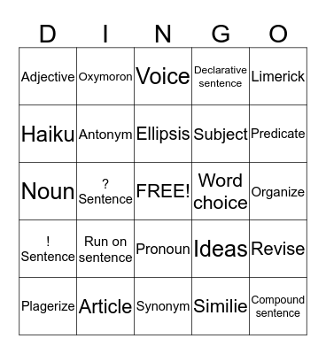 Language  Bingo Card