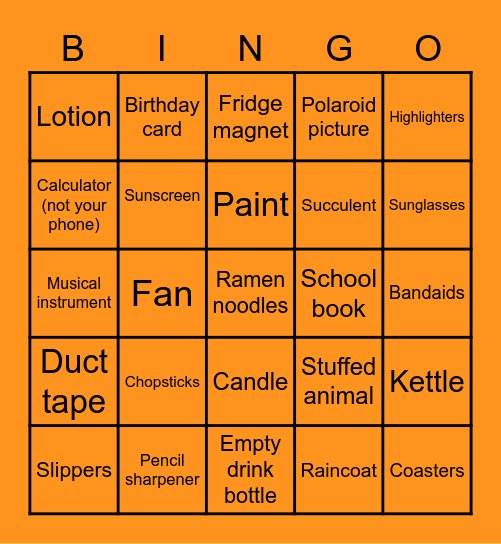 HHS Room Bingo Card