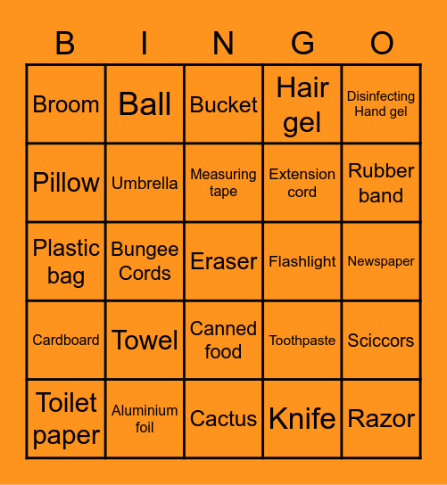 HHS Room bingo Card