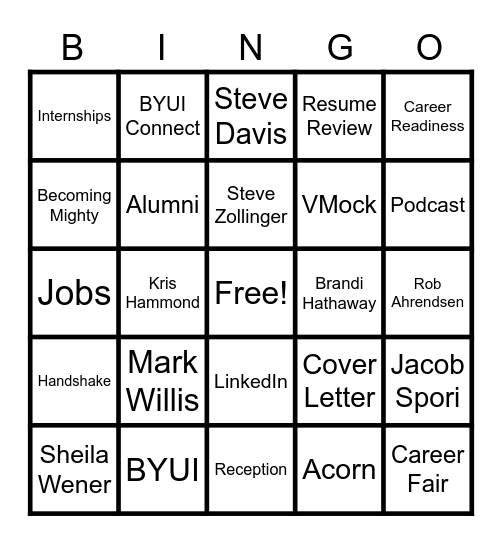 Career Center Bingo! Bingo Card