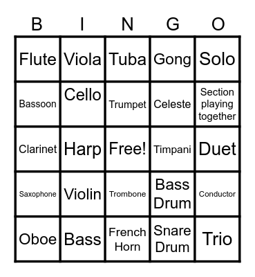 Instruments of the Orchestra Bingo (Bolero Edition) Bingo Card
