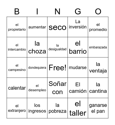 Unidad 7-vocabulario Bingo Card