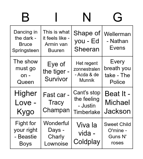 Muziek bingo MLCUN Bingo Card