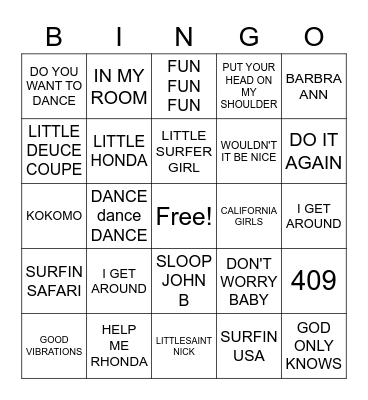 BEACHBOYS Bingo Card