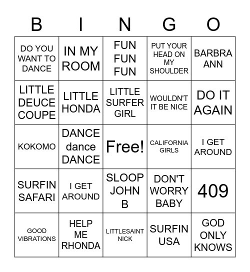 BEACHBOYS Bingo Card