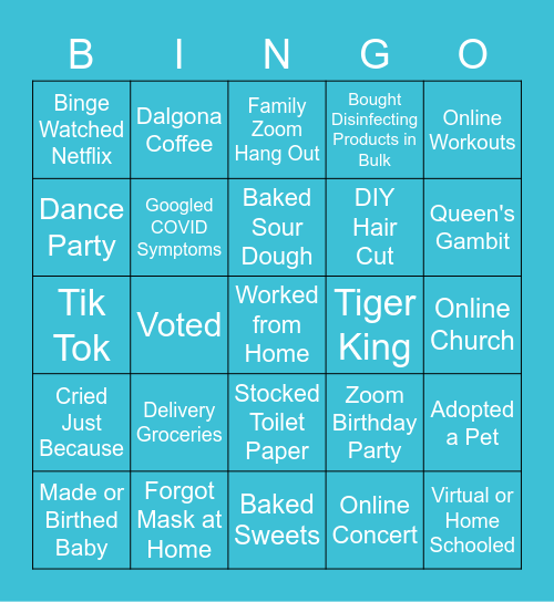 Quarantine Bingo Card