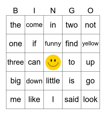Sight Word Bingo Card