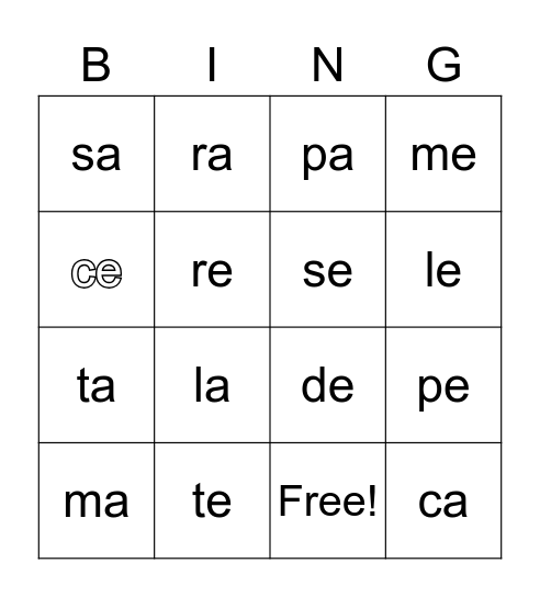 Sílabas con "a" y "e" - #1 Bingo Card