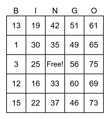 piersons pro cord Bingo Card